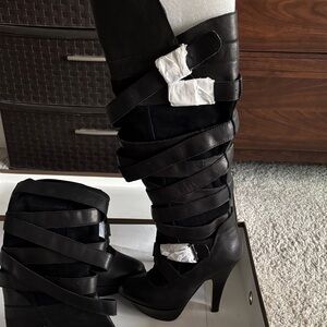 BCBGeneration Black Strappy Heeled Boots. Brand  new true to size